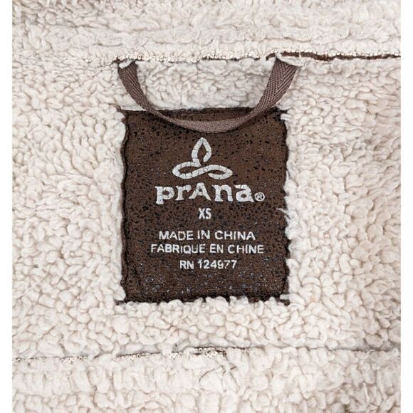 Prana Faux Suede Sherling Leather Sherpa Lining Dark Brown Zip Up Jacket Size XS - Picture 13 of 13